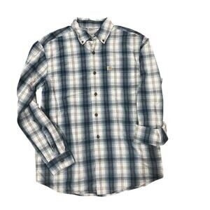 Carhartt Mens Size Medium Relaxed Fit Blue White Long Sleeve Button Down Shirt